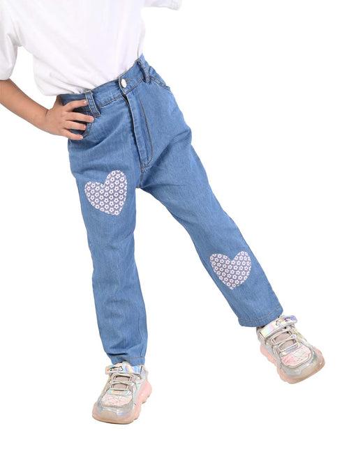 Stylish Girl Denim Pants with Heart Fabric Patch by BuddingBees