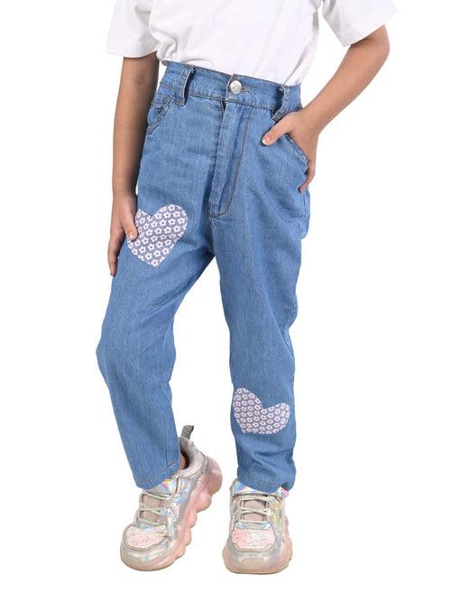 Stylish Girl Denim Pants with Heart Fabric Patch by BuddingBees