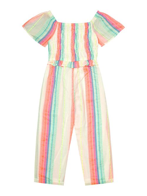 Cotton Neon Striped Bloom Jumpsuit