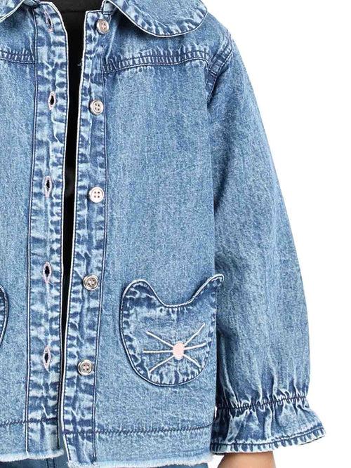 Blue Denim girls Jacket with Pocket Embroidery