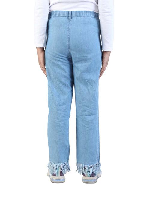 Budding bees blue denim pant for girls with Rainbow Felt