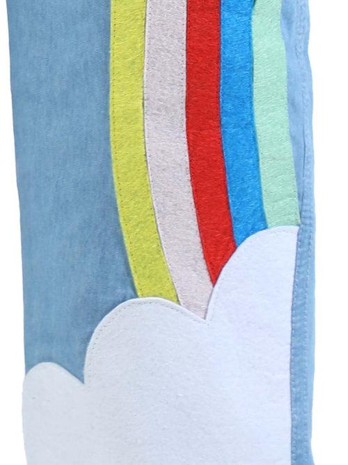 Budding bees blue denim pant for girls with Rainbow Felt