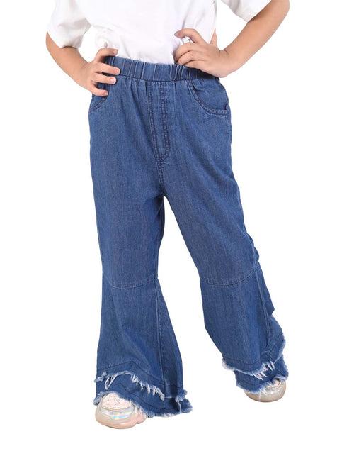 BLUE DENIM PANT FOR GIRLS WITH RAW EDGE