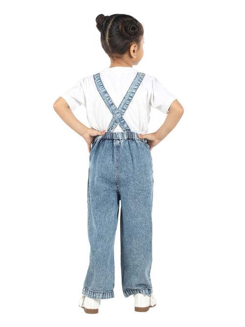 Stylish Blue Denim Dungaree with Heart Fur patch