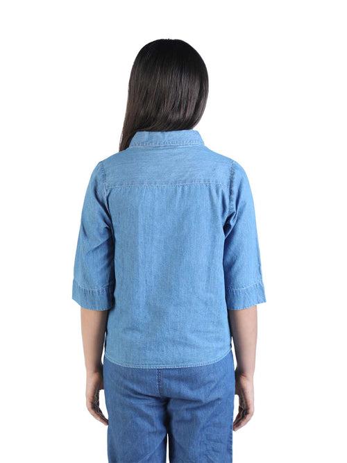 Girls' Denim Shirt with Exquisite Embroidery