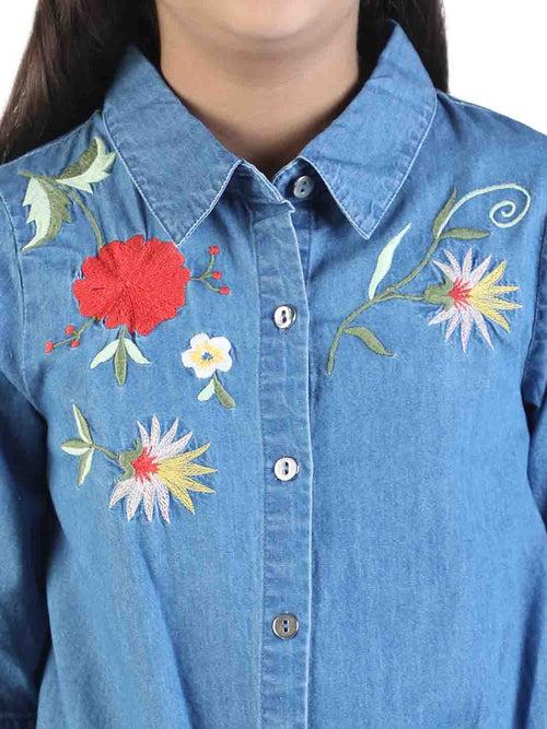 Girls' Denim Shirt with Exquisite Embroidery