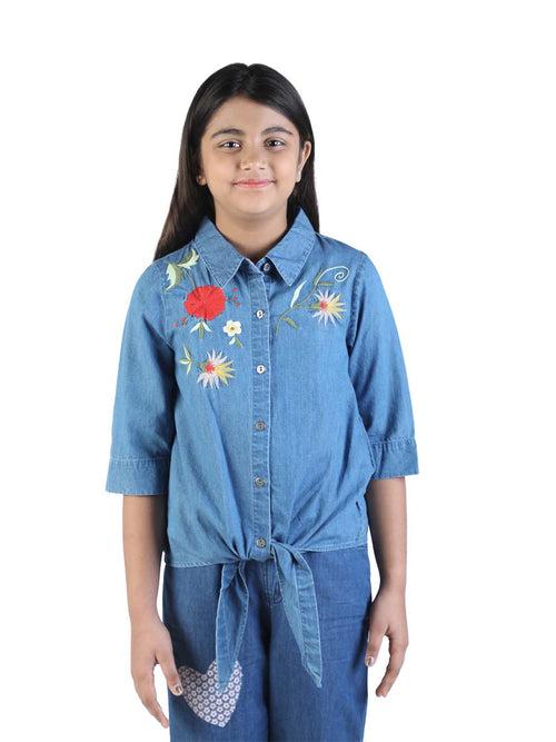 Girls' Denim Shirt with Exquisite Embroidery