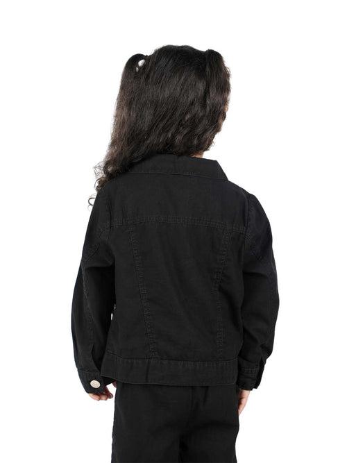 Black Denim Jacket for Girls with Attached Pearl Accent