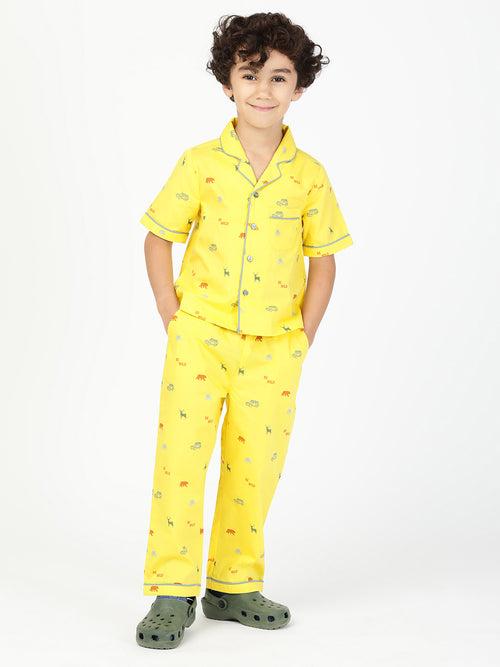 Jungle Joy: Cute Yellow Cotton Night Suit