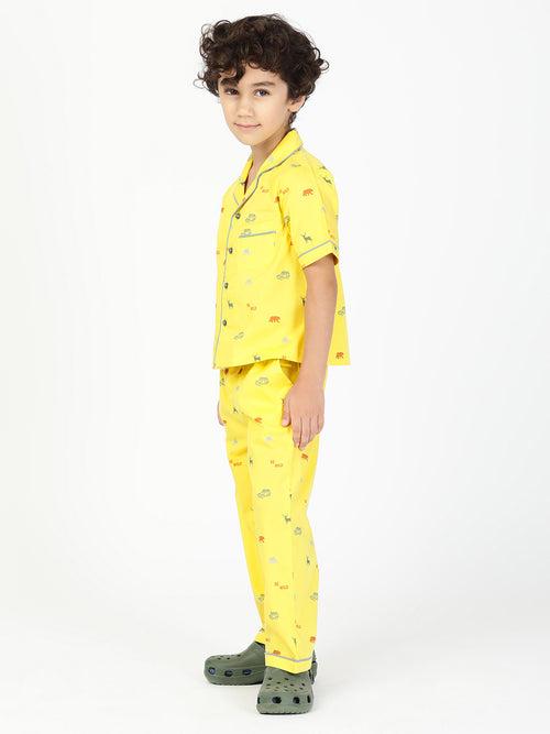 Jungle Joy: Cute Yellow Cotton Night Suit