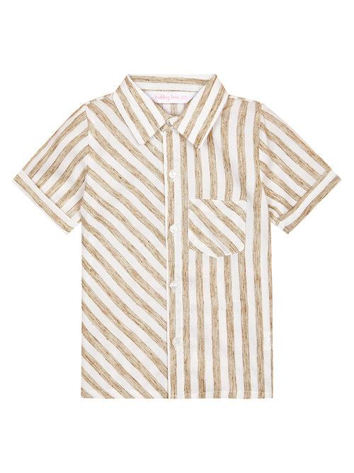 Boys Shirt and Pant Set with Stripe Print- Beige