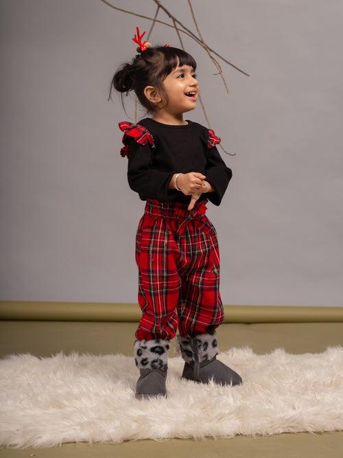 Girls Top and Red Checkered Pant Set