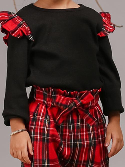 Girls Top and Red Checkered Pant Set