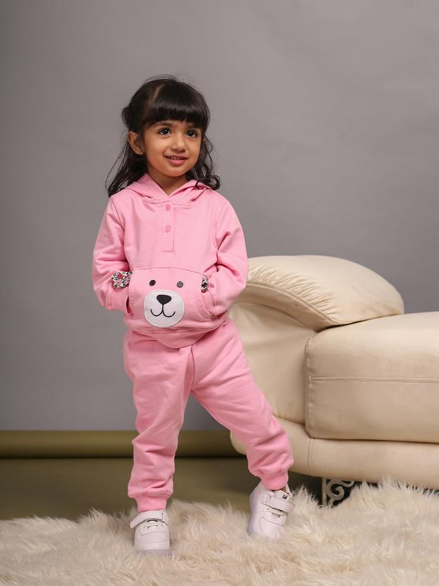 Girls Pink Bear Hoodie & Joggers Set for girls