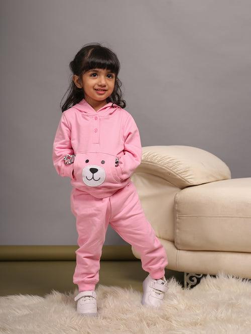 Girls Pink Bear Hoodie & Joggers Set for girls