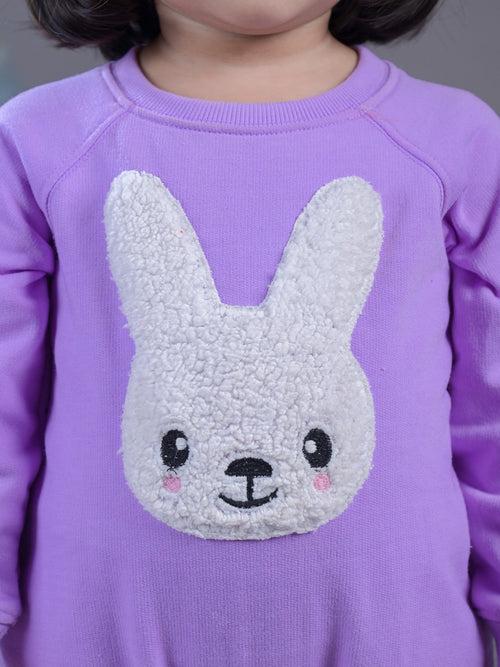 Girls Purple Bunny Charm Onesie in Jersey Fleece by Budding Bees