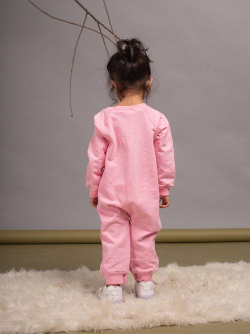 Girls Pink Rabbit Charm Onesie in Jersey Fleece by Budding Bees