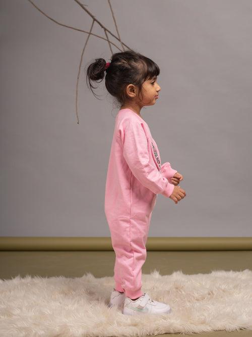 Girls Pink Rabbit Charm Onesie in Jersey Fleece by Budding Bees