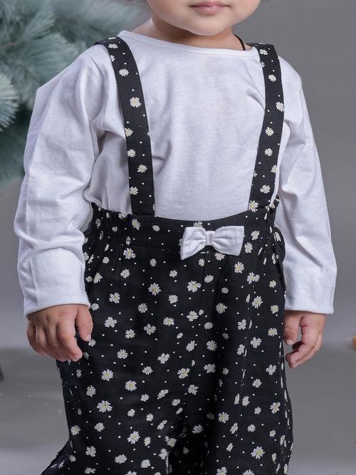 Girls Black & White Printed Dungaree with Bow