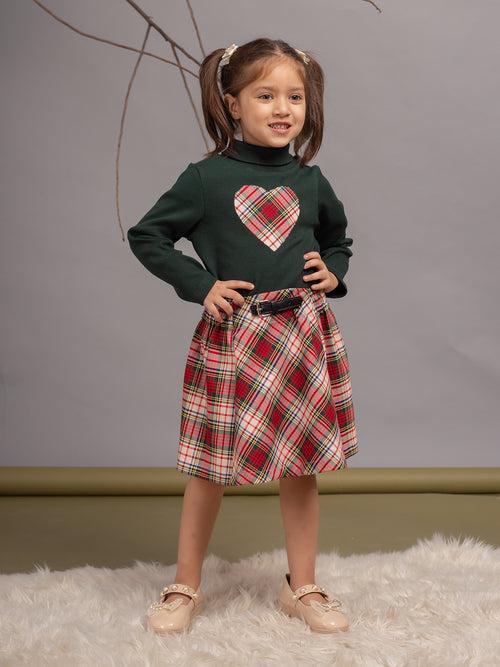 Heart Patch High Neck Tshirt & Skirt