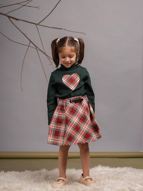 Heart Patch High Neck Tshirt & Skirt