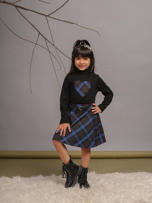 Full Sleeves Heart Patch High Neck Tshirt & Skirt