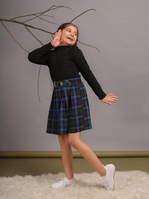 Budding Bees' Checkered T-Shirt and Black Skirt Set for Girls