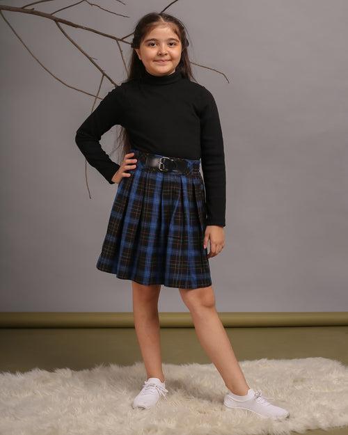 Budding Bees' Checkered T-Shirt and Black Skirt Set for Girls