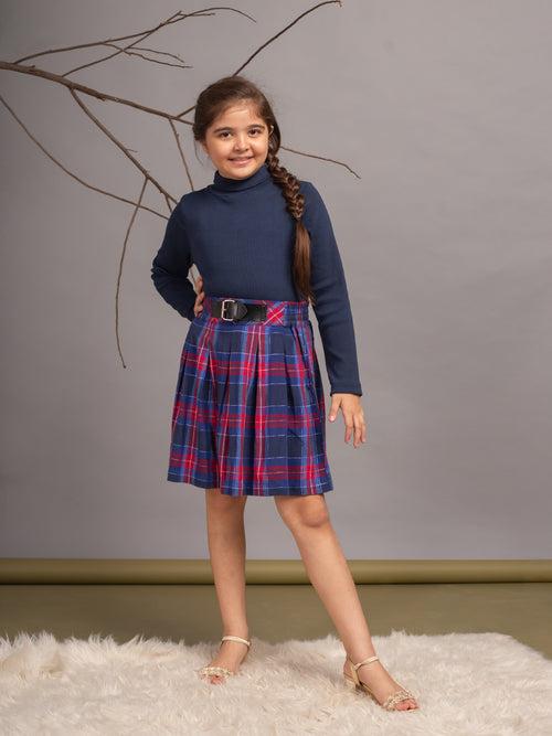 Budding Bees' Checkered T-Shirt and Skirt Set for Girls