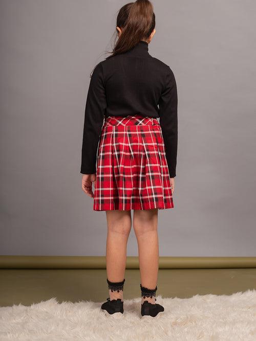 Budding Bees' Checkered T-Shirt and Red Skirt Set for Girls