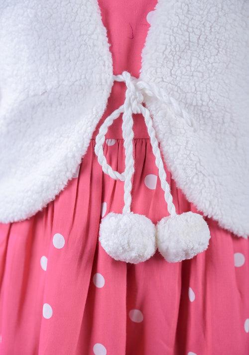 Pink & White Printed Dress Set for Girls