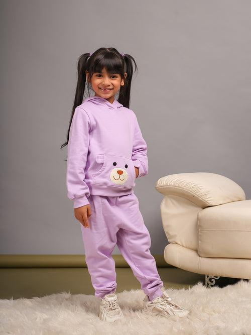 Girls Cherry Purple Bear Hoodie & Joggers Set