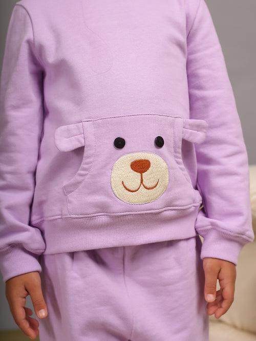 Girls Cherry Purple Bear Hoodie & Joggers Set