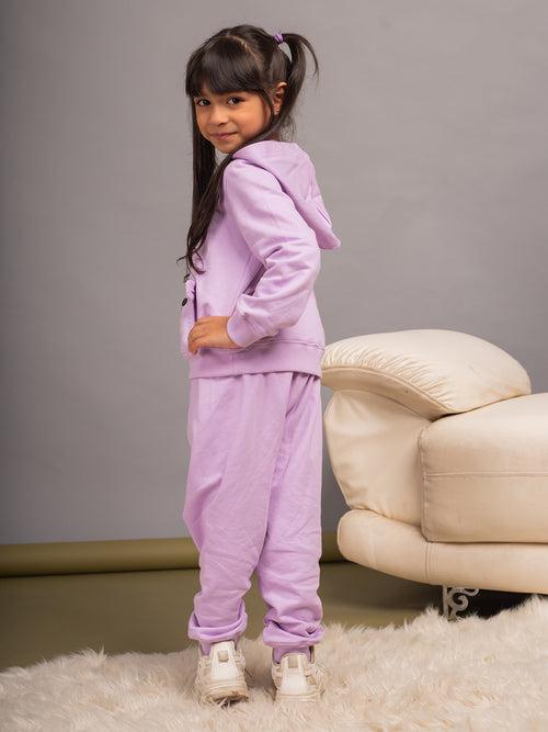 Girls Cherry Purple Bear Hoodie & Joggers Set