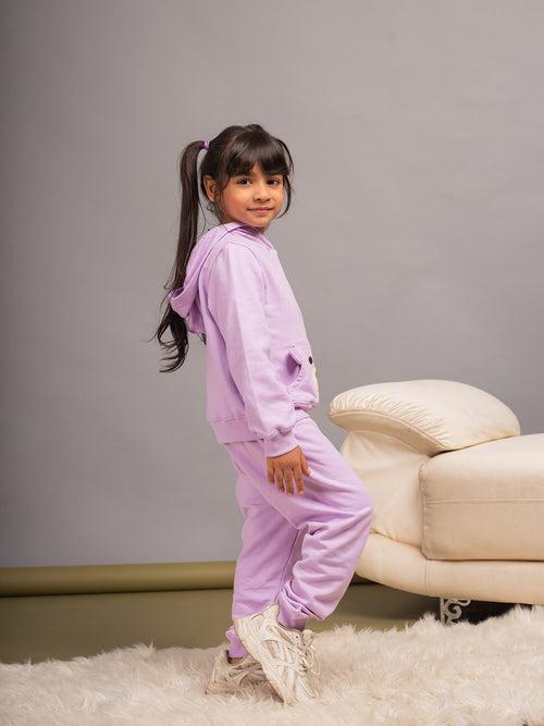 Girls Cherry Purple Bear Hoodie & Joggers Set