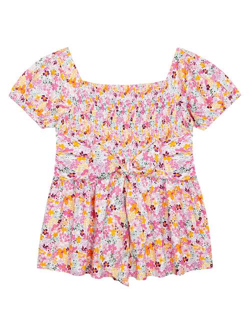 Pink Petals Girls' Smocked Printed Top