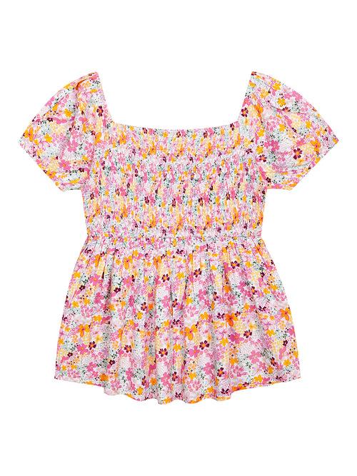 Pink Petals Girls' Smocked Printed Top