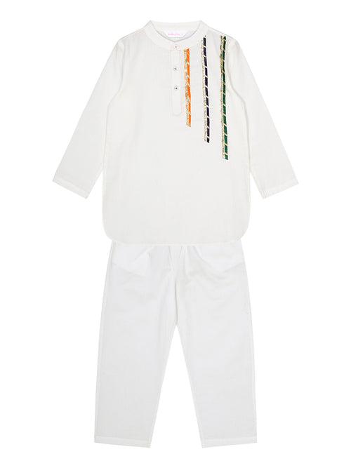 Boys Cotton 2pcs Kurta Set- White