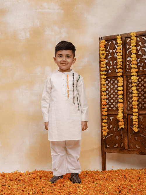 Boys Cotton 2pcs Kurta Set- White