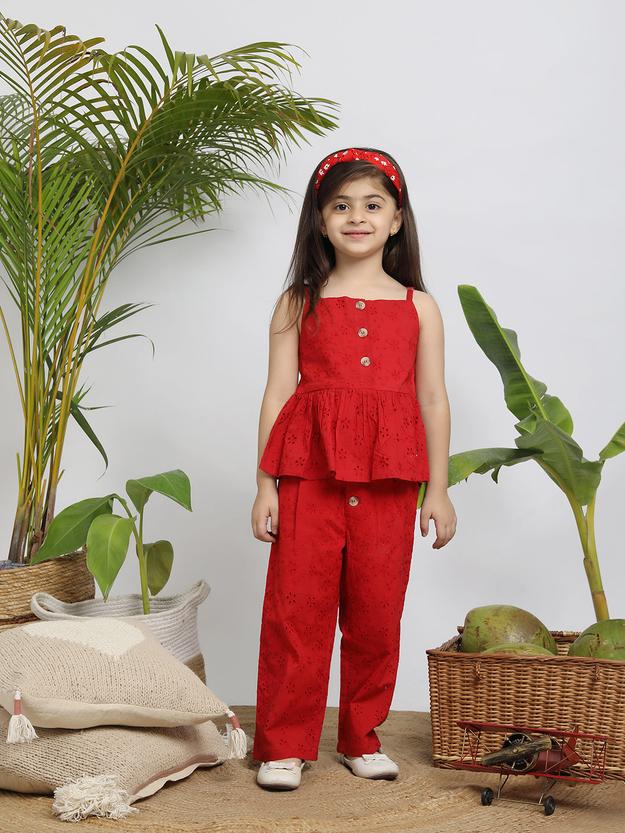 Schiffli Embroidered Coordinating Top & Pant Set