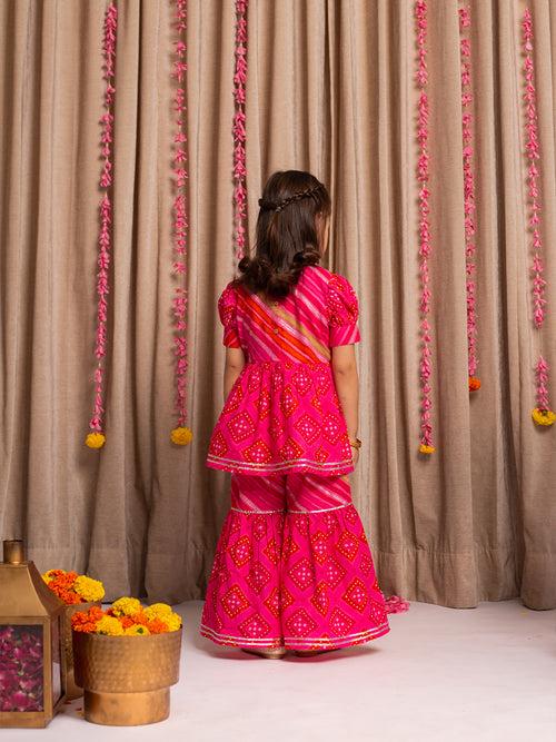 SAANJH PINK BANDHANI KURTA & GHARARA SET