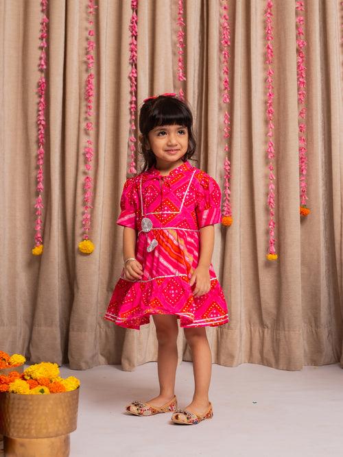 SAANJH PINK JAIPURI TIER DRESS