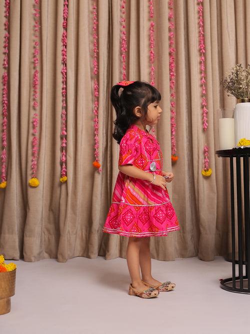 SAANJH PINK JAIPURI TIER DRESS