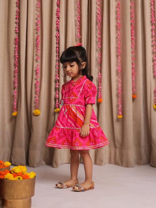 SAANJH PINK JAIPURI TIER DRESS