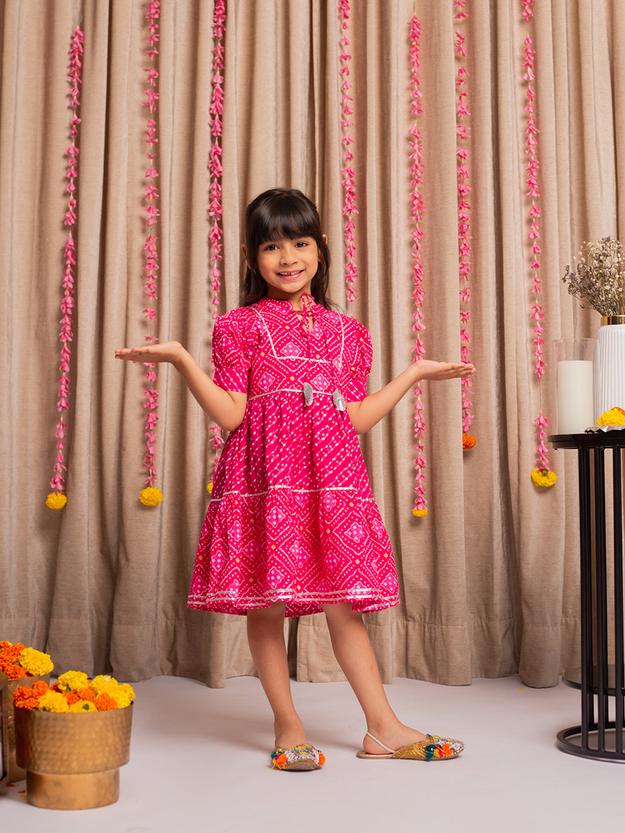 SAANJH PINK JAIPURI TIER DRESS