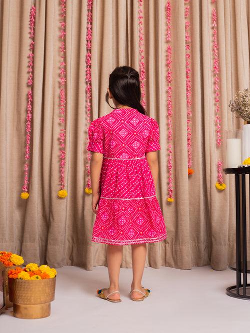 SAANJH PINK JAIPURI TIER DRESS