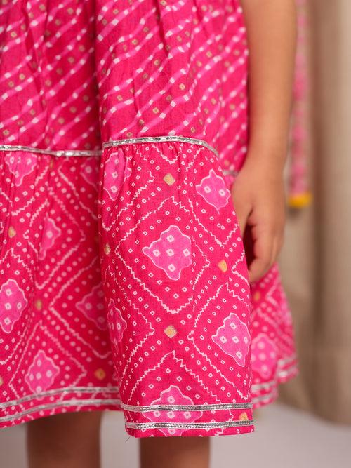 SAANJH PINK JAIPURI TIER DRESS