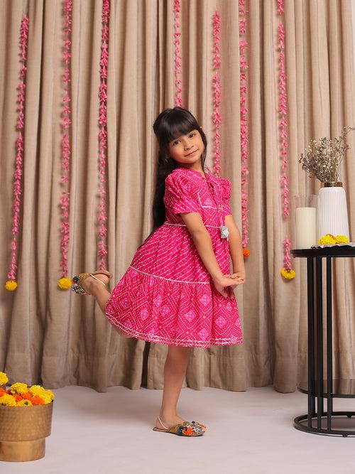 SAANJH PINK JAIPURI TIER DRESS