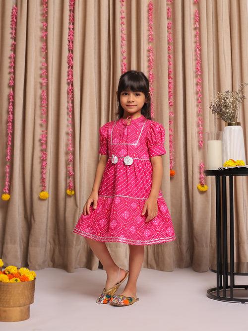 SAANJH PINK JAIPURI TIER DRESS