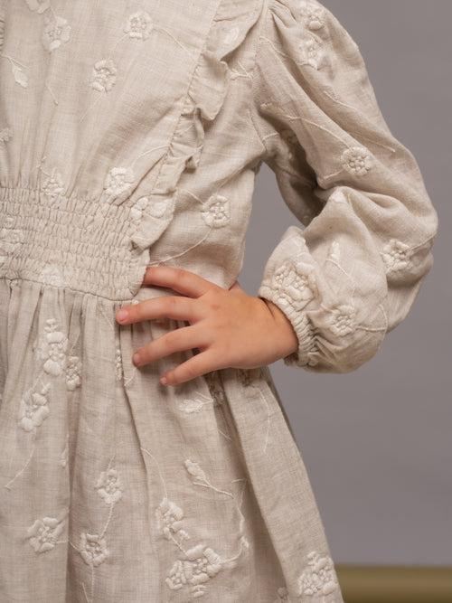 All Over Melange Embroidered Full Sleeves Dress